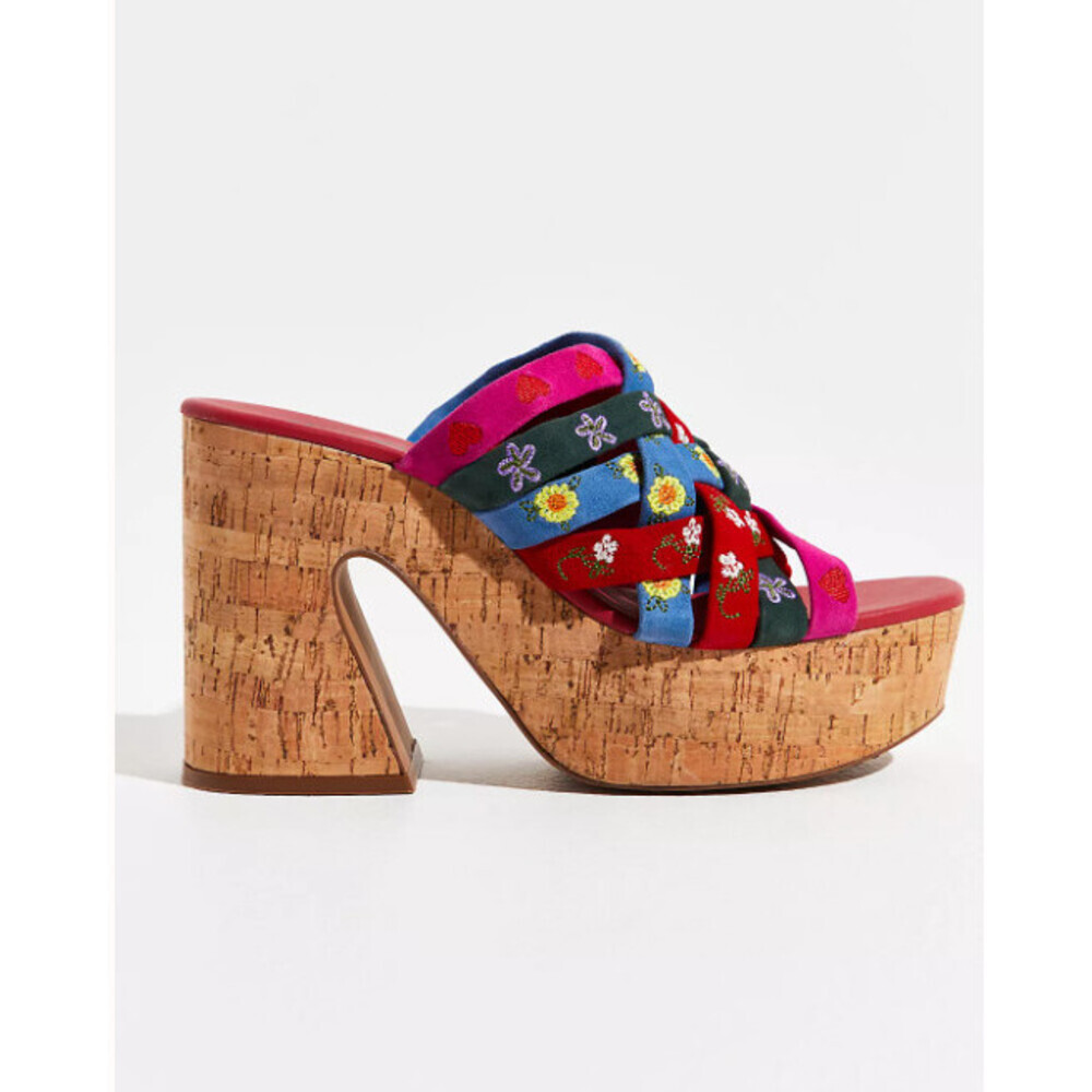 Free People Lisbon Platform Mules Strappy Colourful Suede 39 - Picture 2 of 11